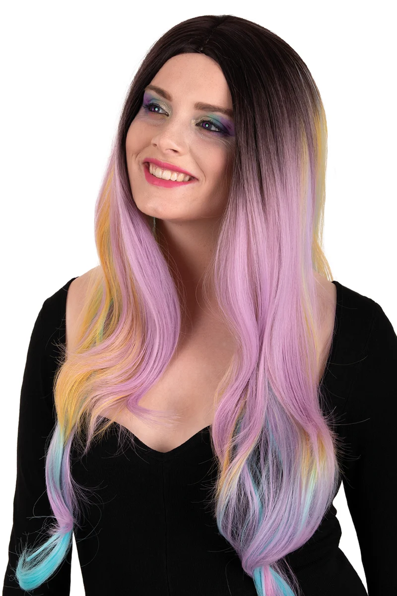 Pruik Selena pastel lang met krullen dames 75 cm