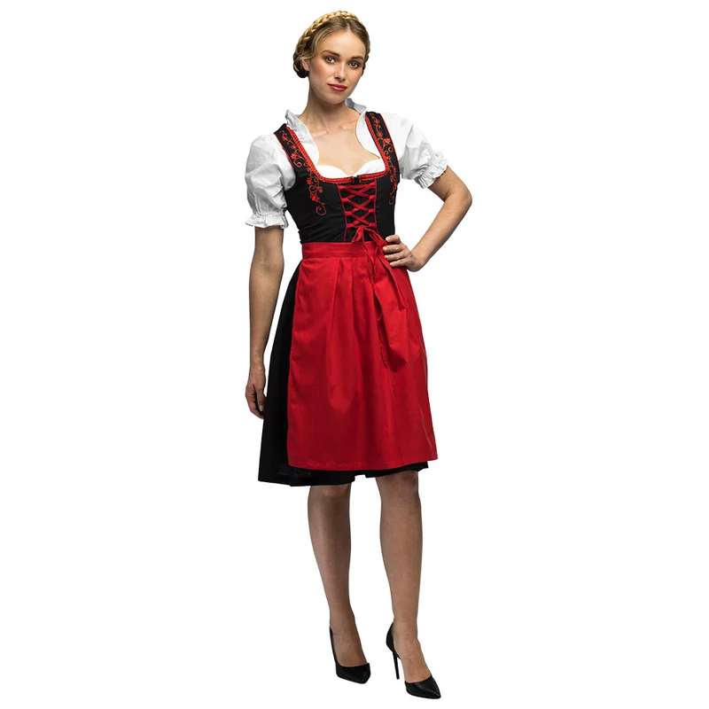 Dirndl Frau Fischer zwart-rood met blouse en schort dames