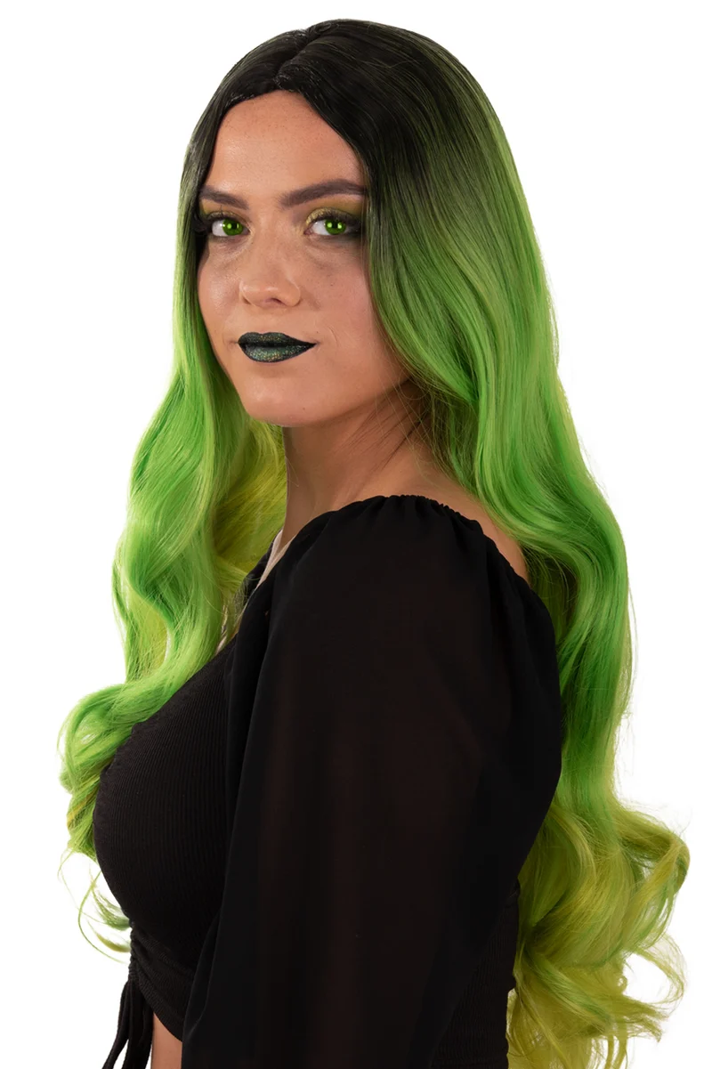 Pruik Selena lang met krullen groen dames 75 cm