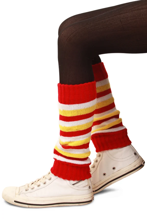 Beenwarmers rood, wit en geel gestreept voor kinderen