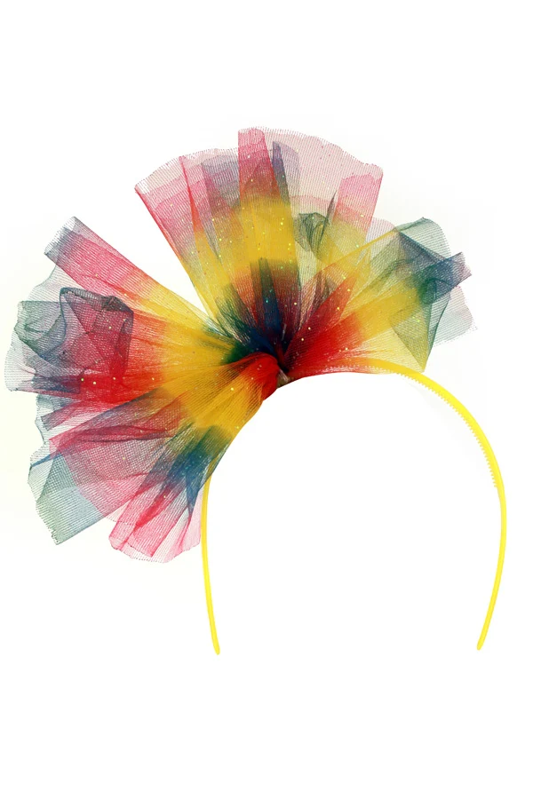 Diadeem regenboog tule strik op gele haarband