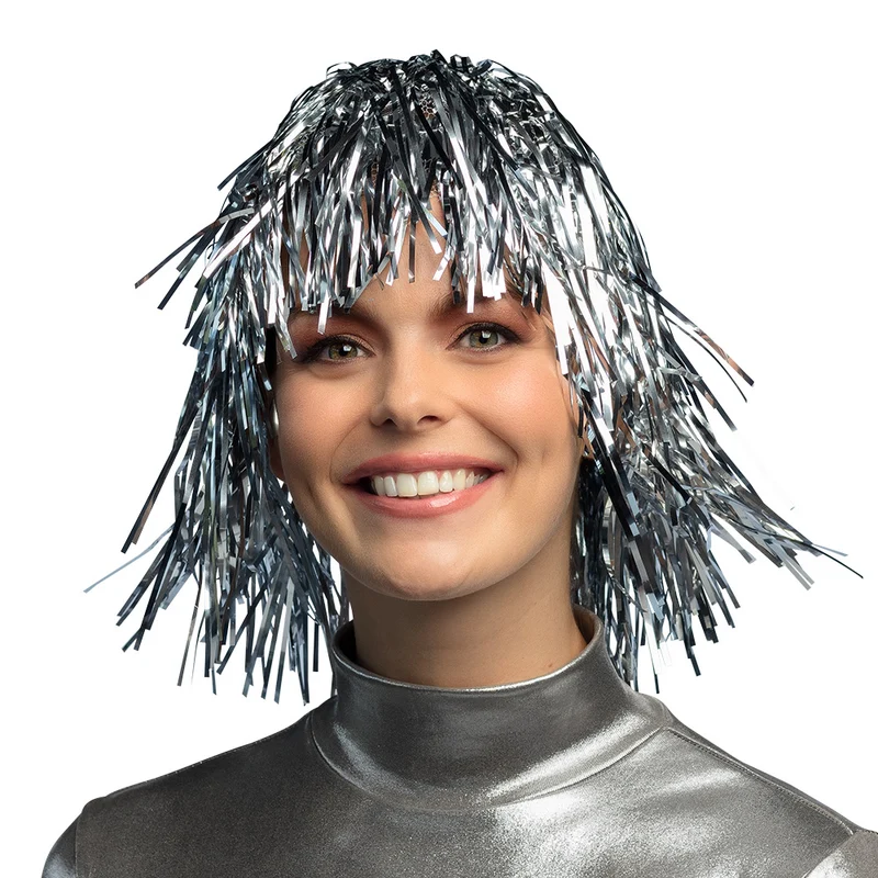 Pruik - metallic zilver
