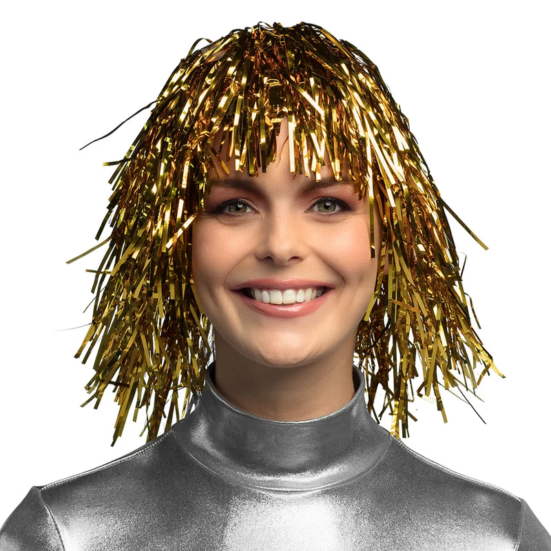 Pruik - metallic goud