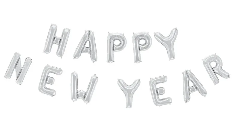 Happy New Year Folieballon - 40 cm - zilver