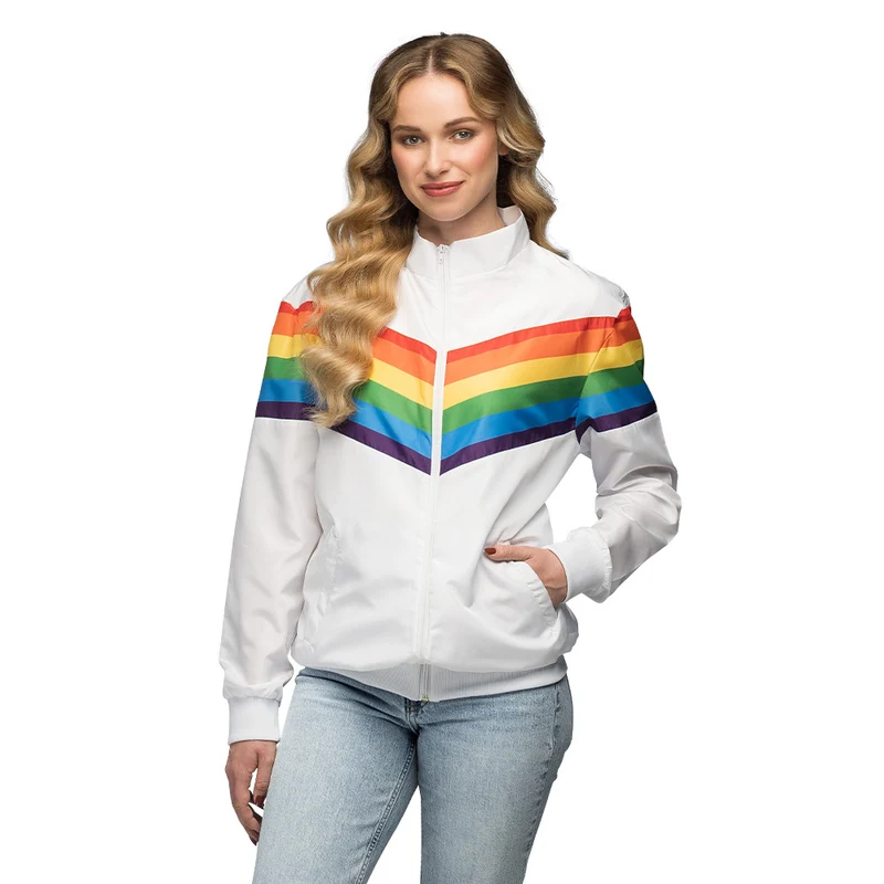 Trainingsjasje Rainbow babe wit met regenboogstreep