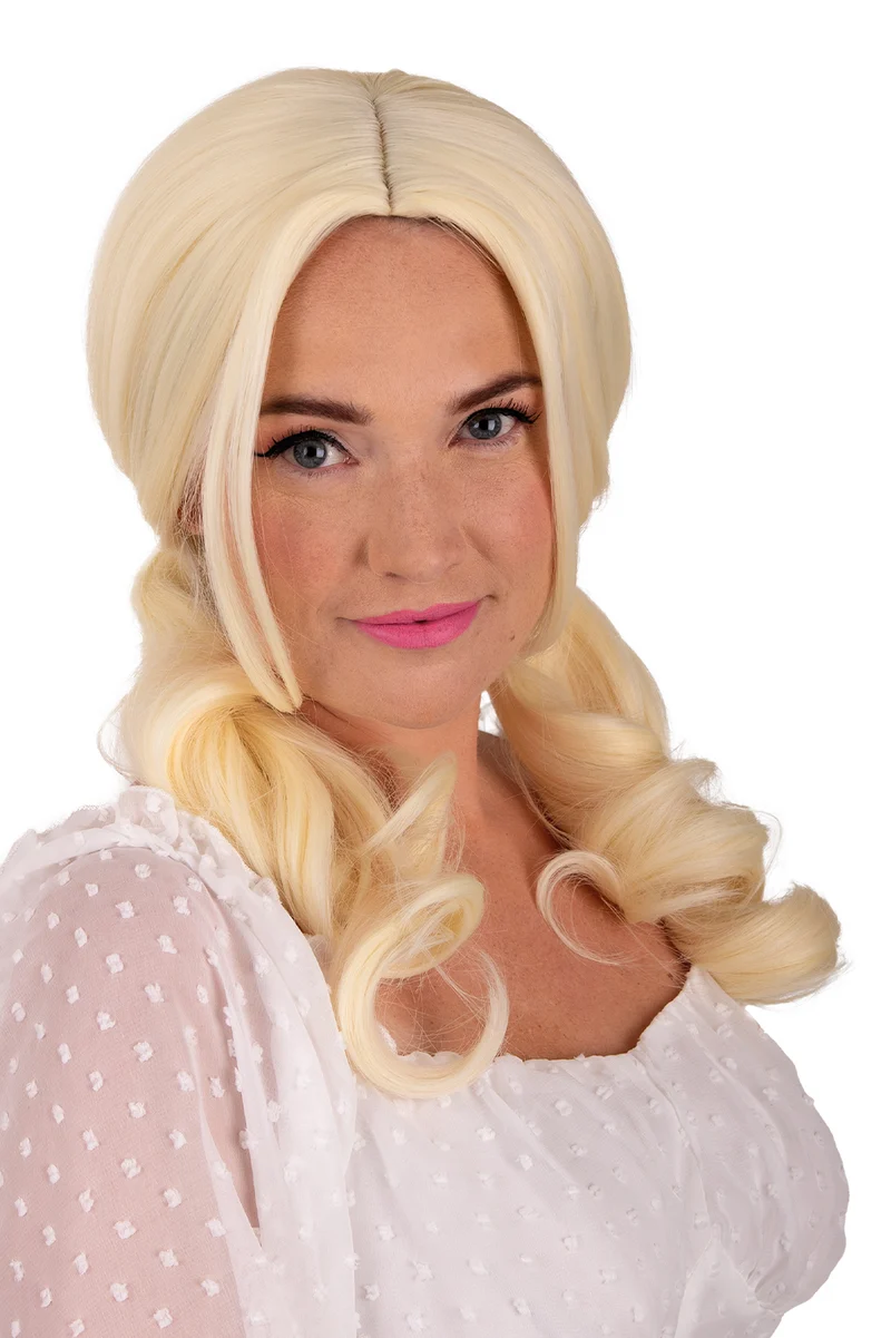 Pruik Raewyn blond met staarten en krullen dames