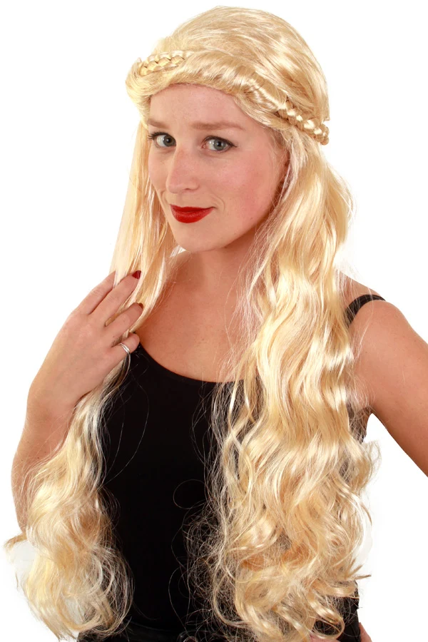 Blonde pruik lang met krullen en vlecht voor dames