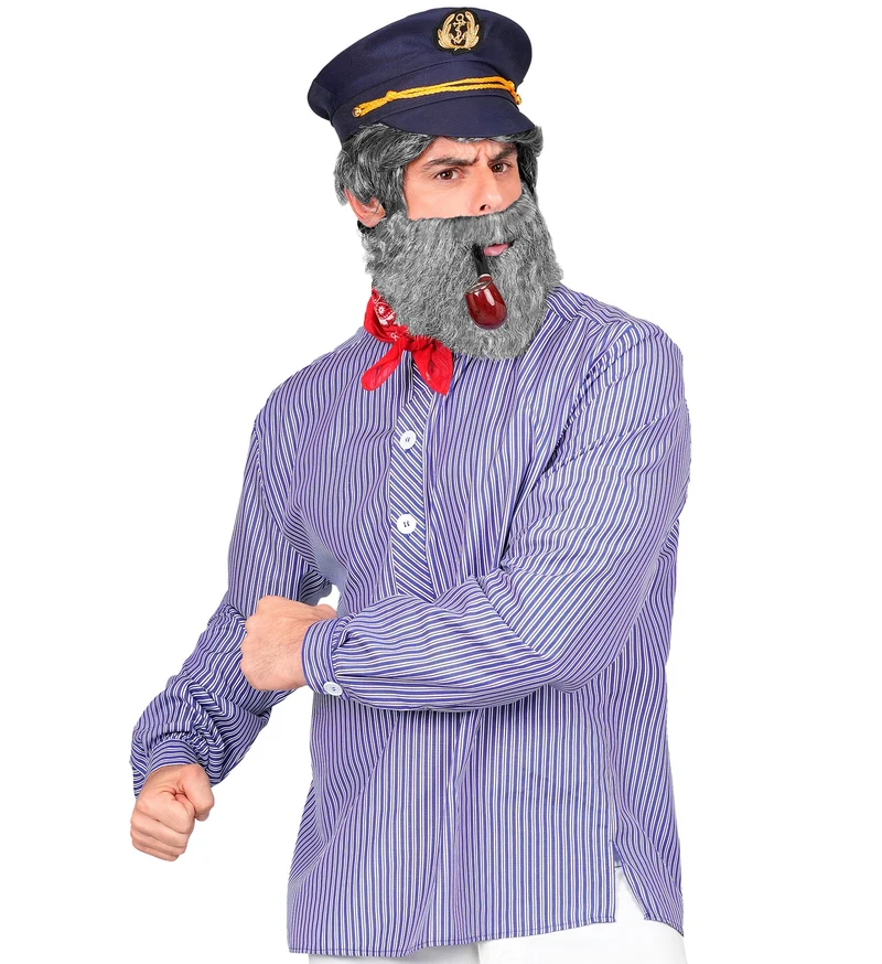 Matrozen shirt heren blauw-wit gestreept met staande kraag