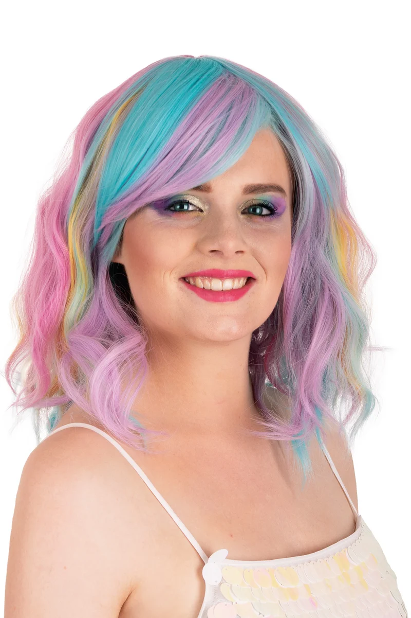 Pruik Alicia halflang met waves pastel dames