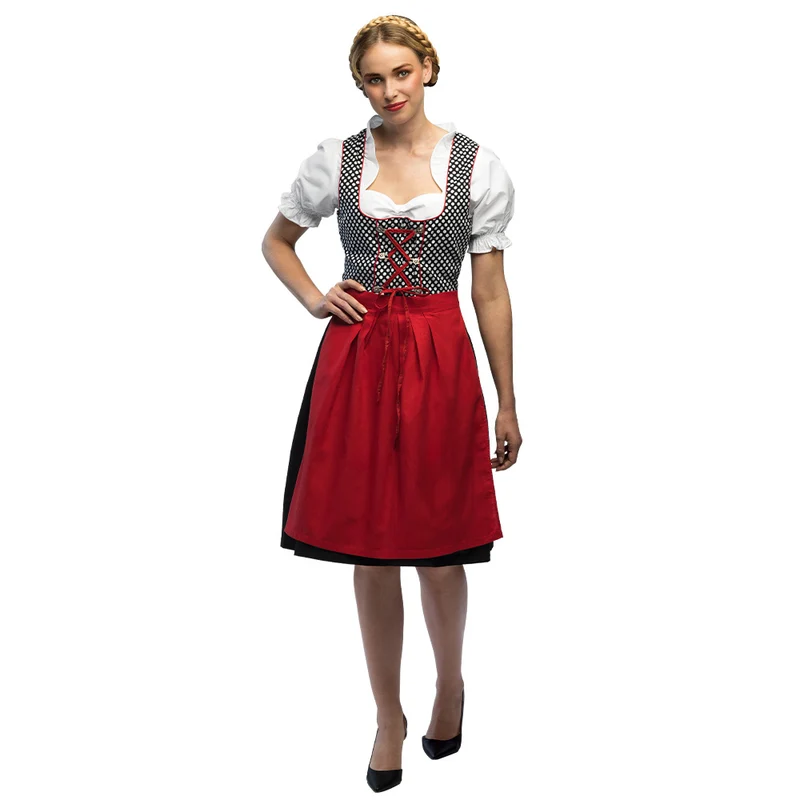 Dirndl Frau Müller dames zwart-wit met rode schort
