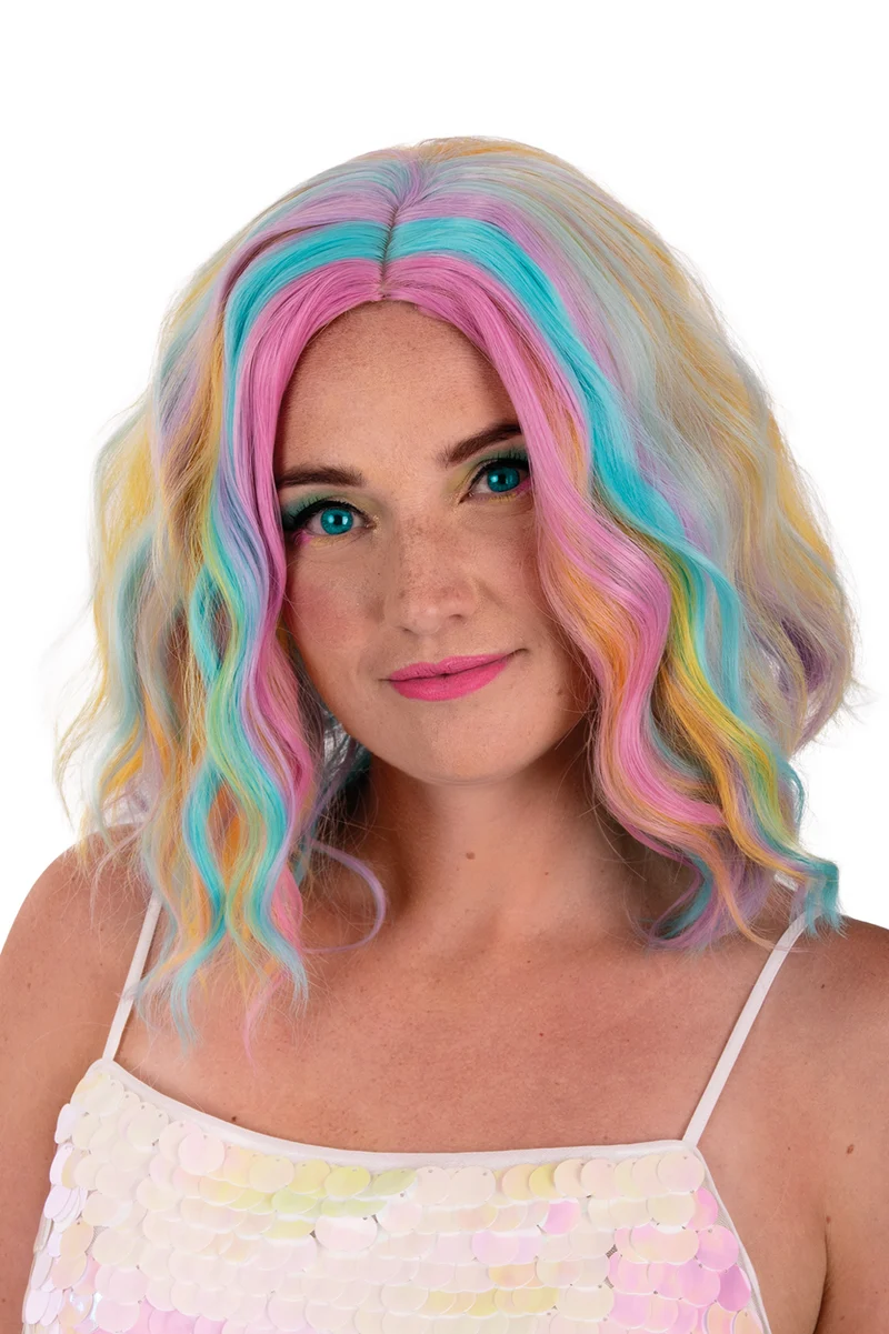Pruik Alicia half lang met waves pastel dames