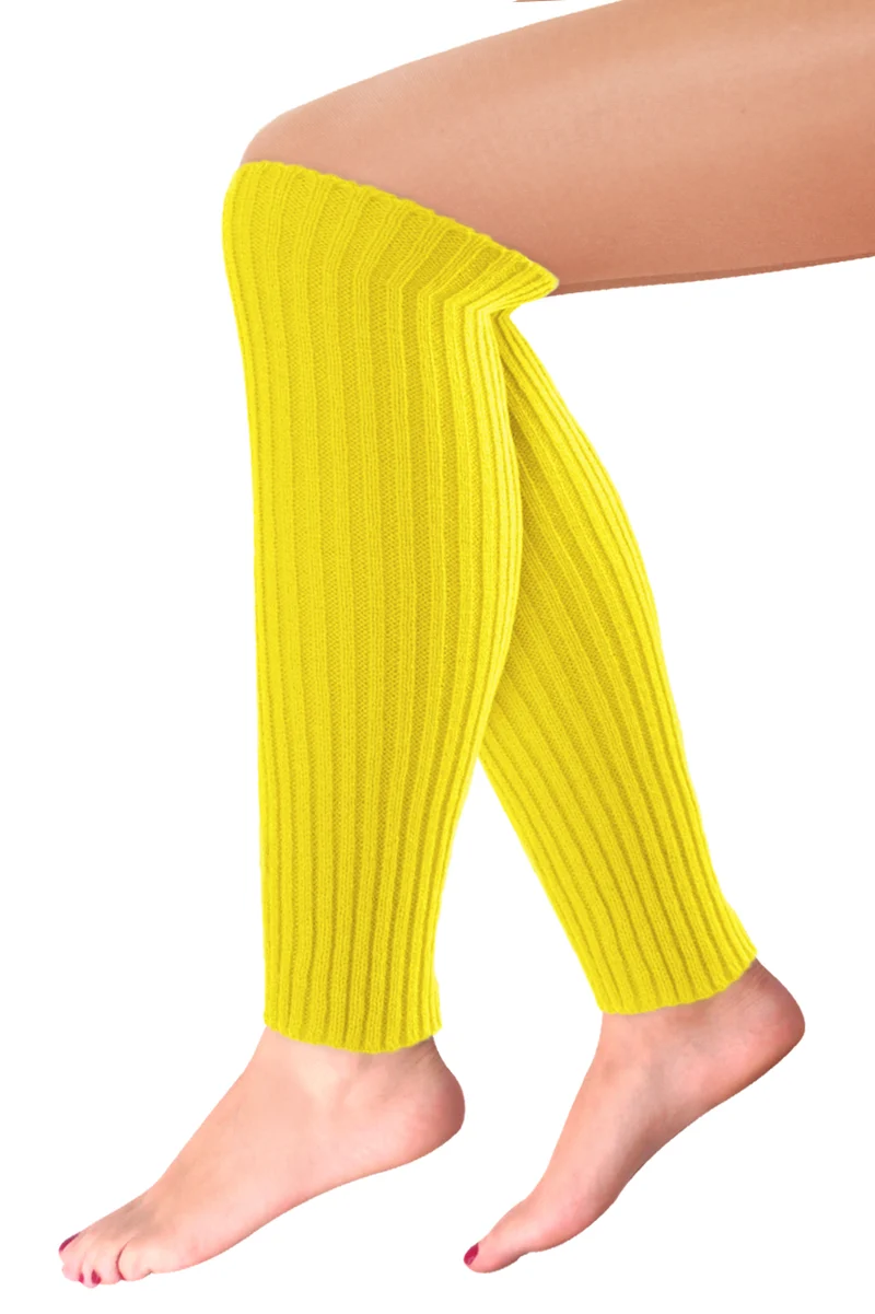 Beenwarmers neon geel geribbeld 40 cm