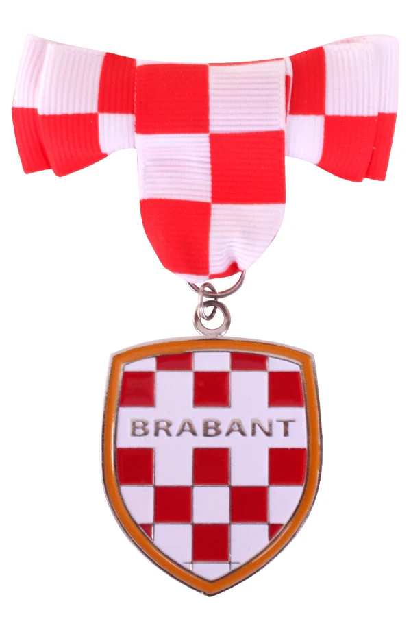 Broche met strikje Brabant rood-wit met schildhanger