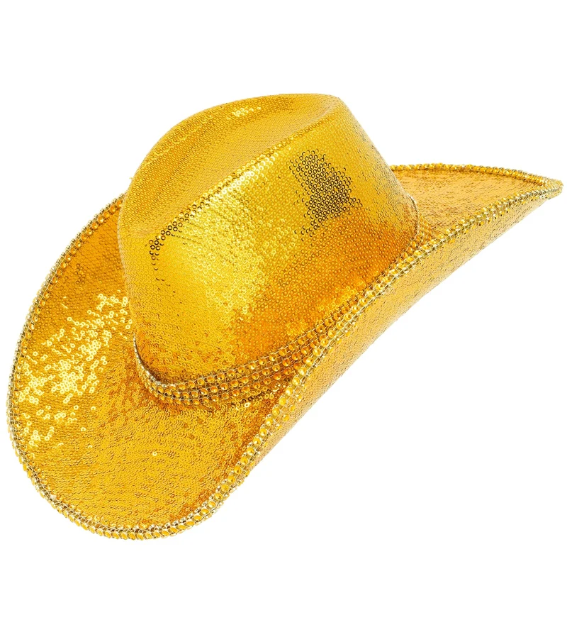 Cowboy hoed goud met pailletten en strass dames en heren