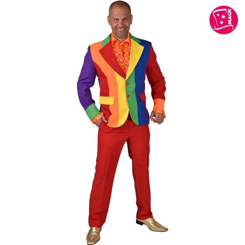 Regenboog colbert heren jasje met rode knopen