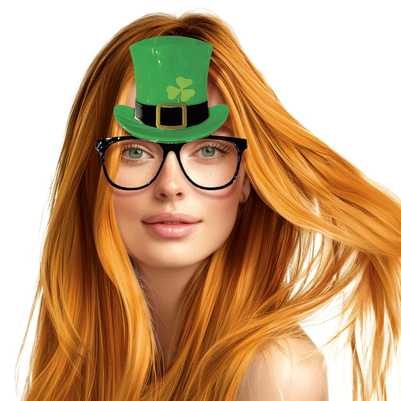 Bril st-patrick groene hoge hoed met klavertje