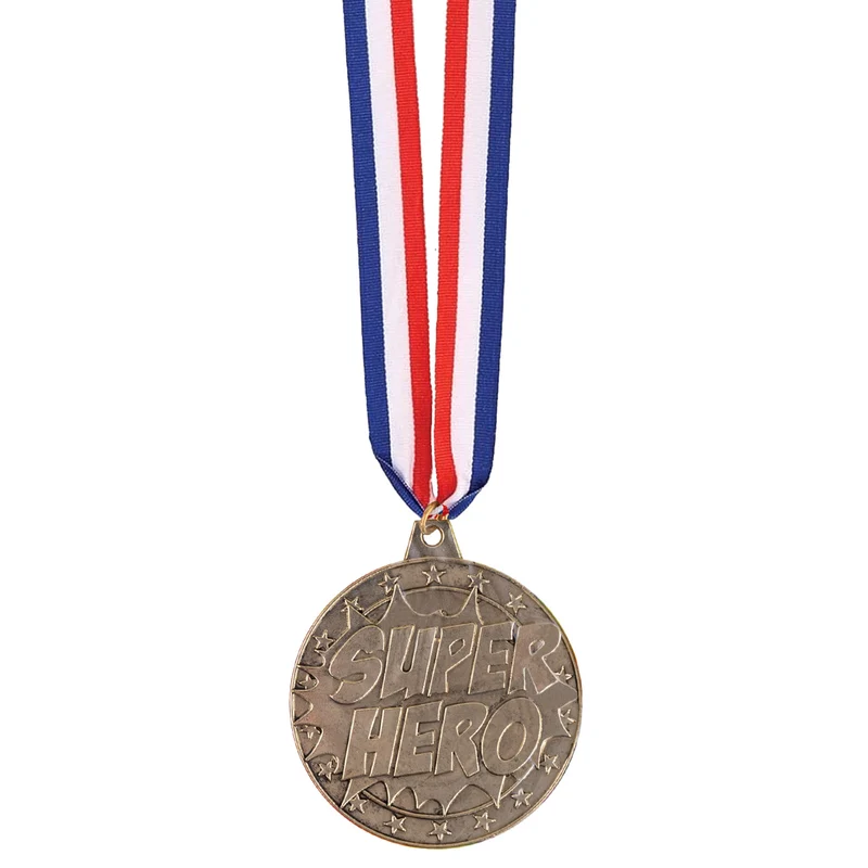 Medaille Super Hero goudkleurig met rood-wit-blauw lint