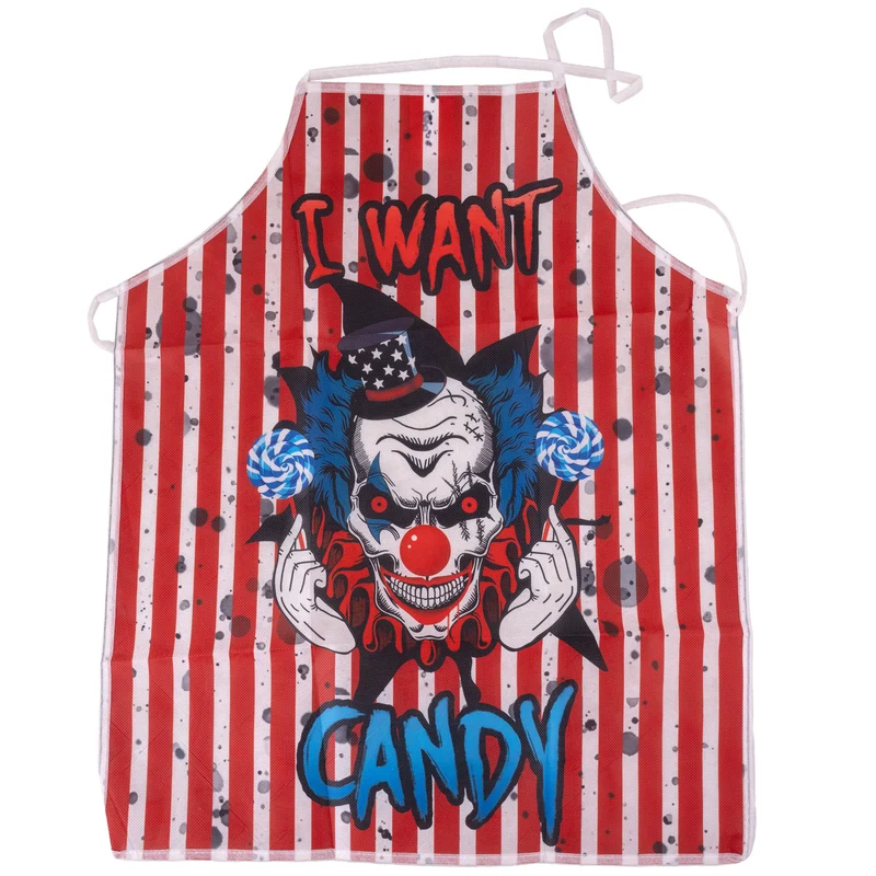 Horrorclown schort carnevil rood-wit met I want candy print