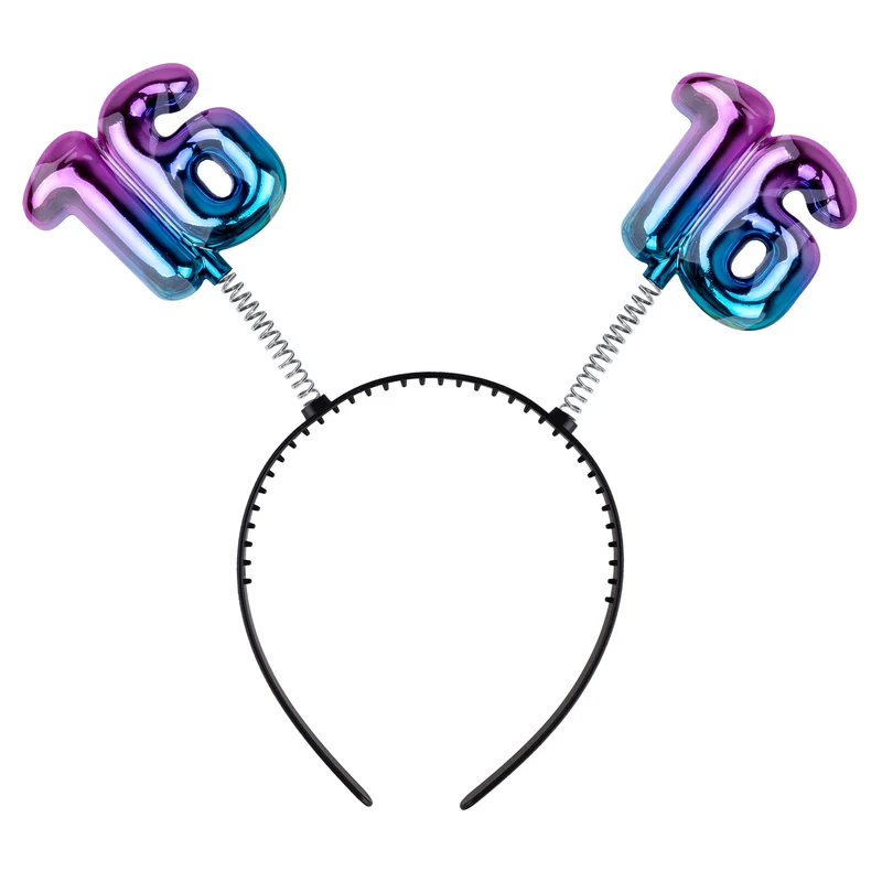 Diadeem 16 jaar regenboog met metallic cijfers