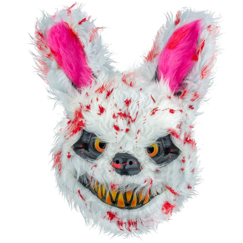 Horrorkonijn masker wit met bloedvlekken en tanden
