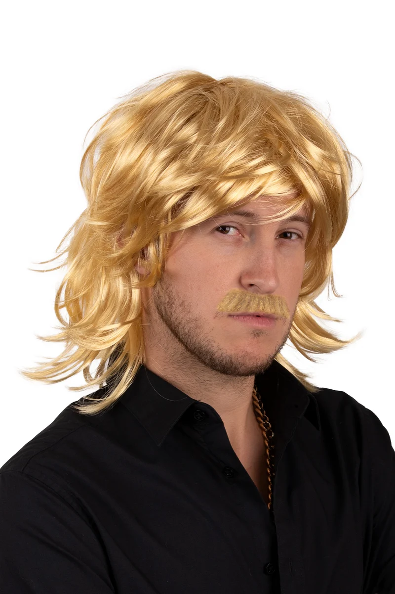 Blonde pruik Mick heren met halflang gelaagd haar