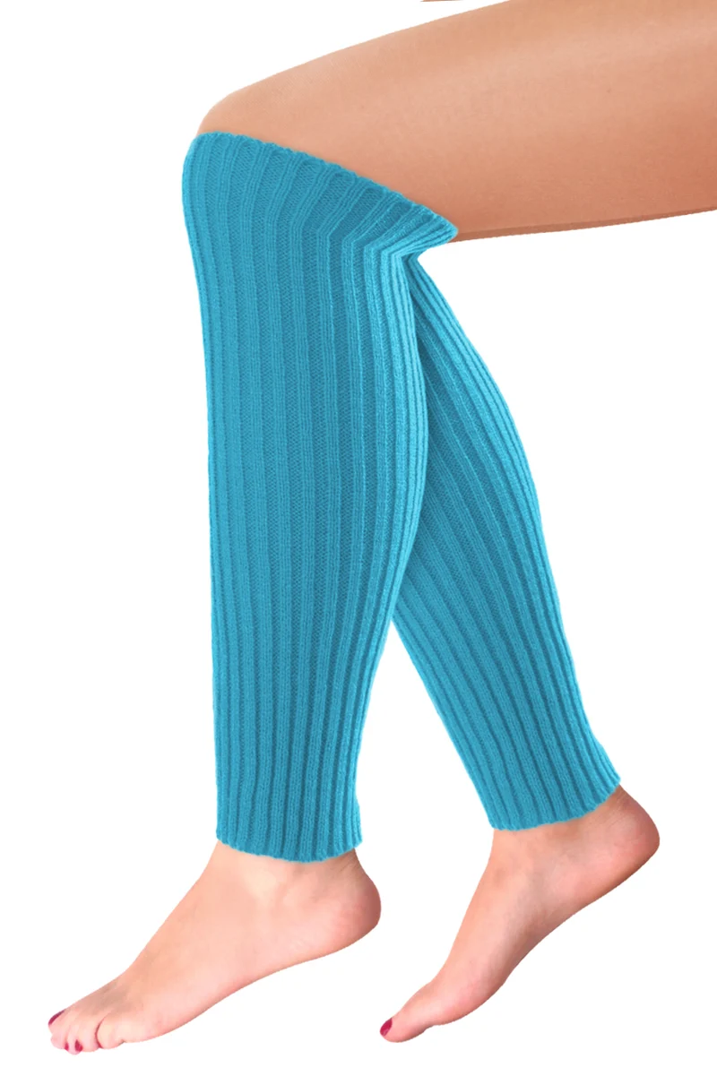 Beenwarmers basic turquoise ribgebreid 40 cm unisex
