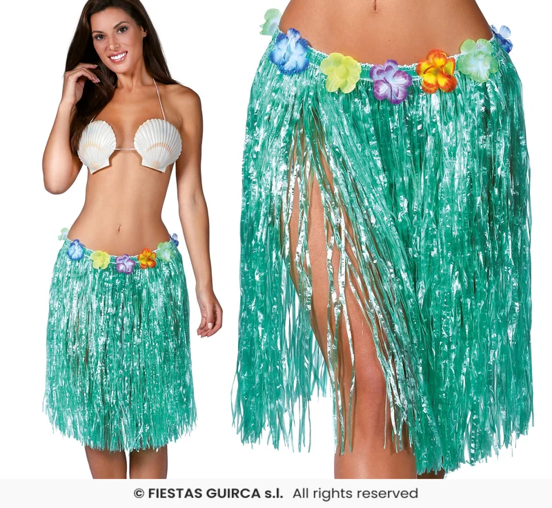 Hawaii Rok met Bloemen Groen 55cm