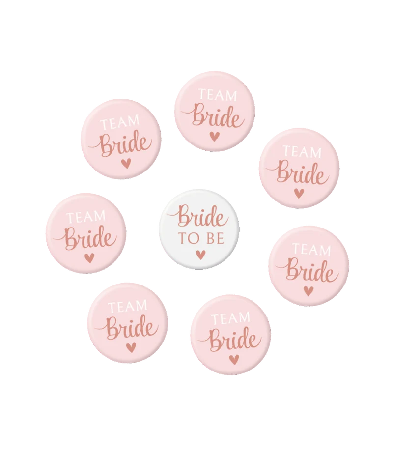 Mini Badges Bride to Be/Team Bride Blush roze