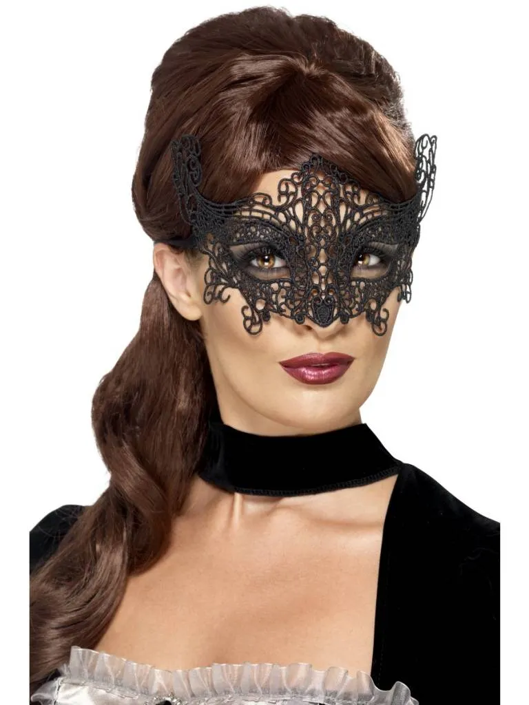 Elegante geborduurde oogmasker met kant zwart
