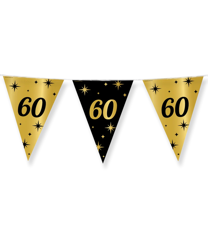 60 jaar getrouwd Vlaggenlijn / slinger - 10 meter - goud en zwart - Classy vlaggetjes