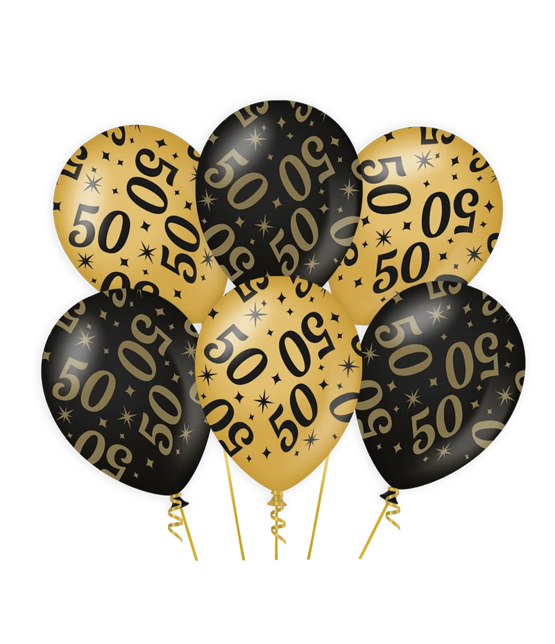 50 jaar getrouwd Ballonnen - 6 stuks - 30 cm - goud en zwart - Classy