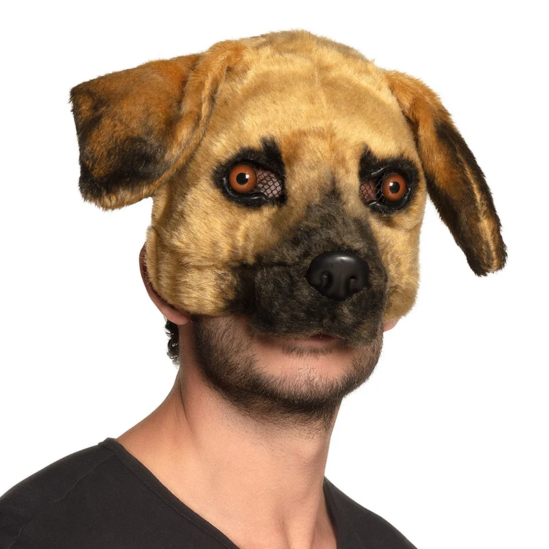 Pluchen halfmasker hond bruin met hangende oren heren
