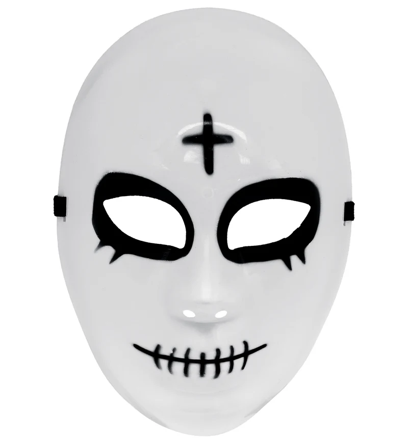 Satanisch masker wit met omgekeerd kruis volwassenen