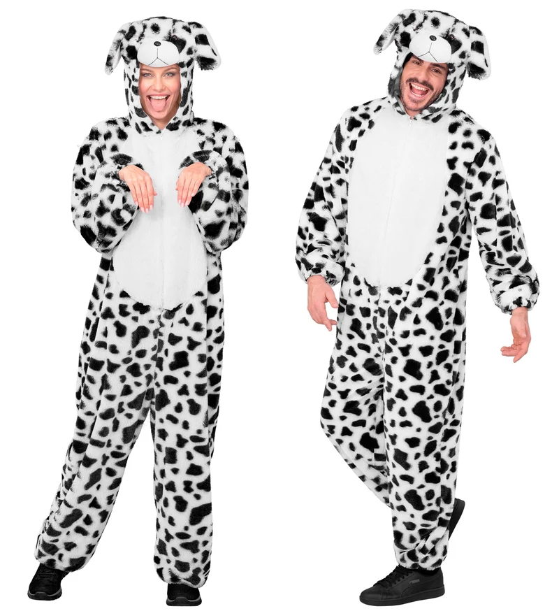Dalmatier jumpsuit volwassenen zwart-wit met capuchon en masker