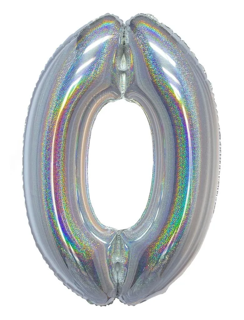 Folieballon Holografisch Zilver Cijfer '0' - 102cm