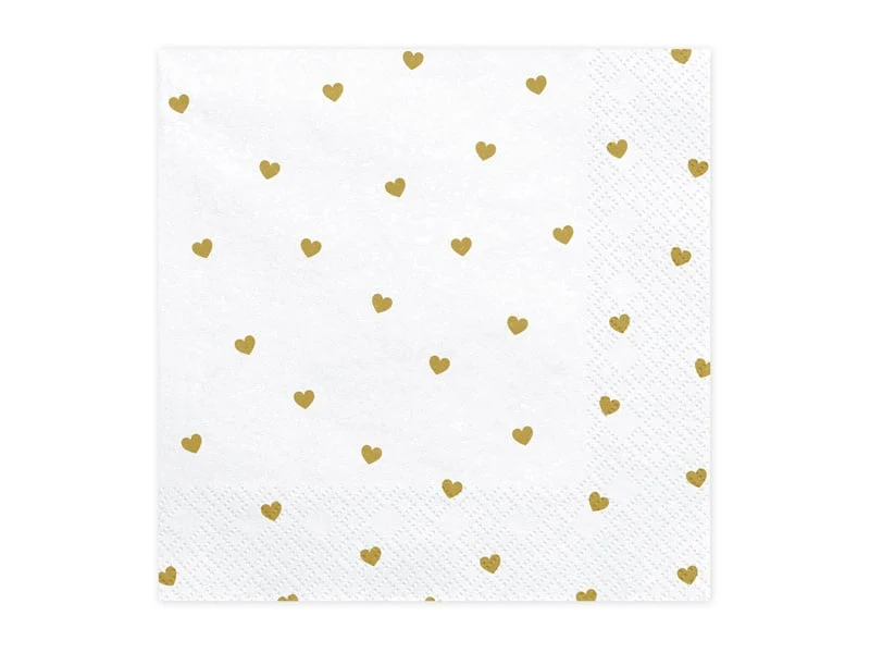 Witte Servetten met gouden hartjes 20 stuks