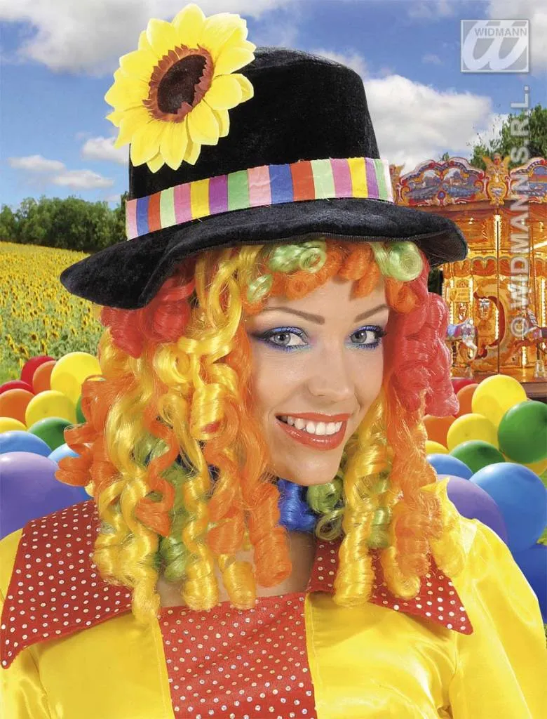 Pruik Clownshoed met bloem en lokken