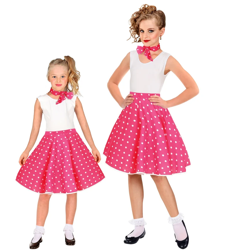 Jaren 50 rok roze wit Holly