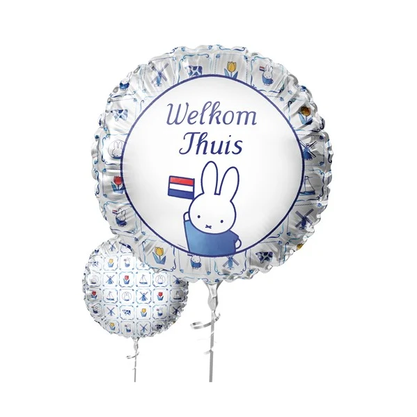 Folieballon ‘Welkom Thuis’ Nijntje Delfts Blauw (FSC, Ø45 cm)