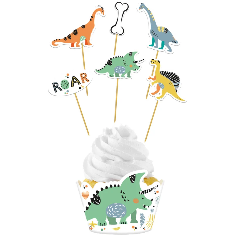 Dino Cupcake Toppers Roar – 12-delige Decoratie Set