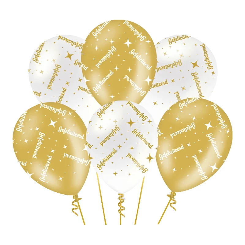 Gefeliciteerd Ballonnen 6 stuks - Wit Goud 30cm