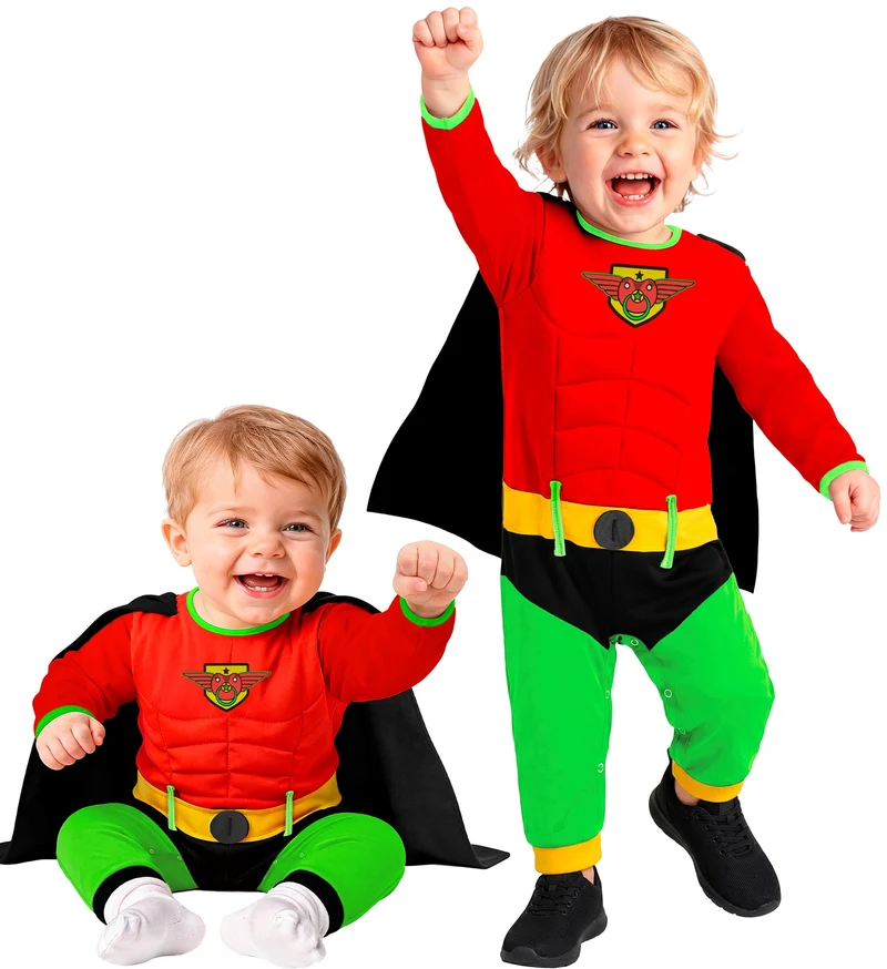 Superheldenpak baby rood met cape voor jongens