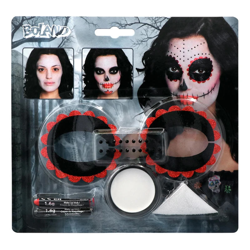 Schminkset Day of the dead met oogdecoraties en steentjes