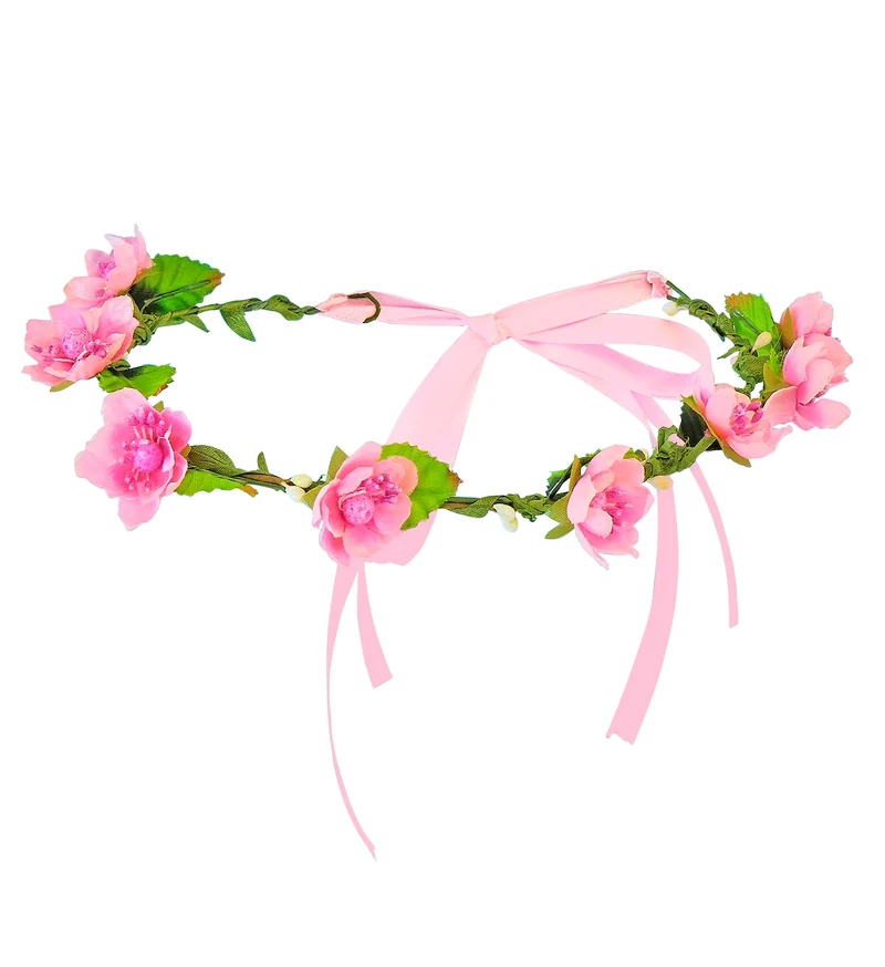 Tiara bloemen roze met lint dames en heren