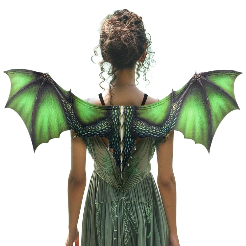 Drakenvleugels groen met schubbenprint 95 x 45 cm