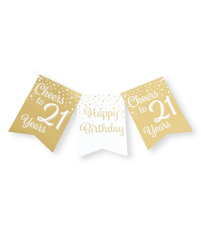 21 jaar Vlaggenlijn / slinger - 6 meter - goud en wit vlaggetjes