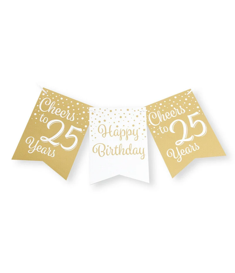 25 jaar Vlaggenlijn / slinger - 6 meter - goud en wit vlaggetjes
