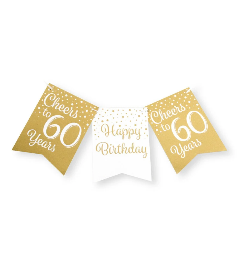 60 jaar Vlaggenlijn / slinger - 6 meter - goud en wit vlaggetjes