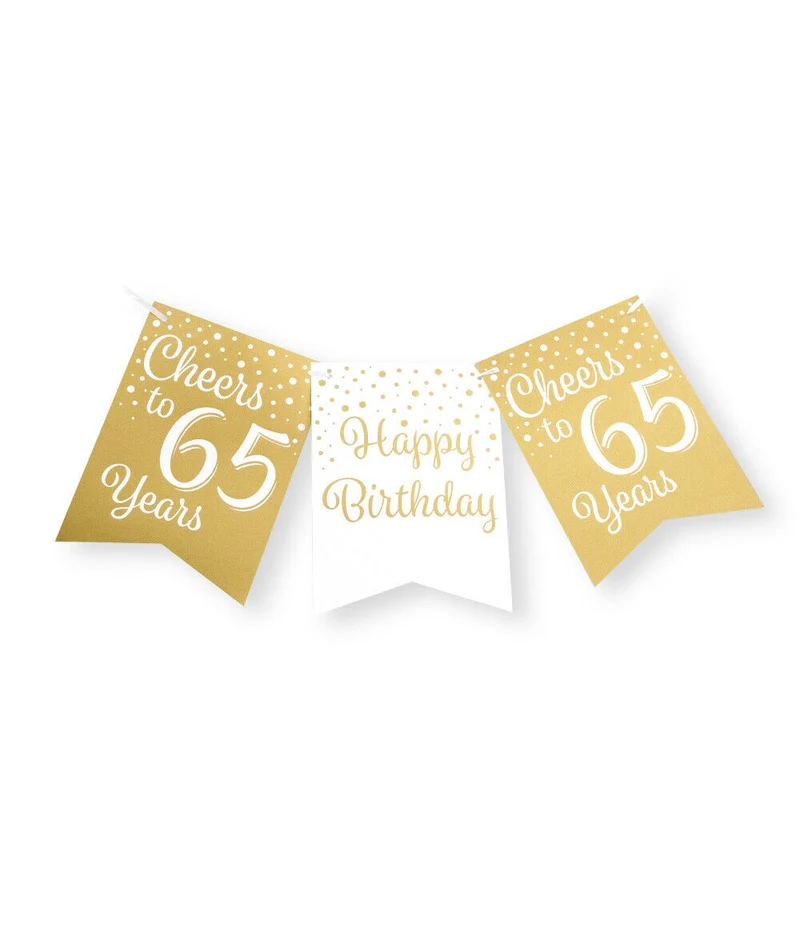 65 jaar Vlaggenlijn / slinger - 6 meter - goud en wit vlaggetjes