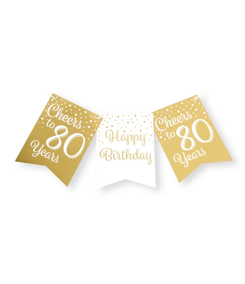 80 jaar Vlaggenlijn / slinger - 6 meter - goud en wit vlaggetjes